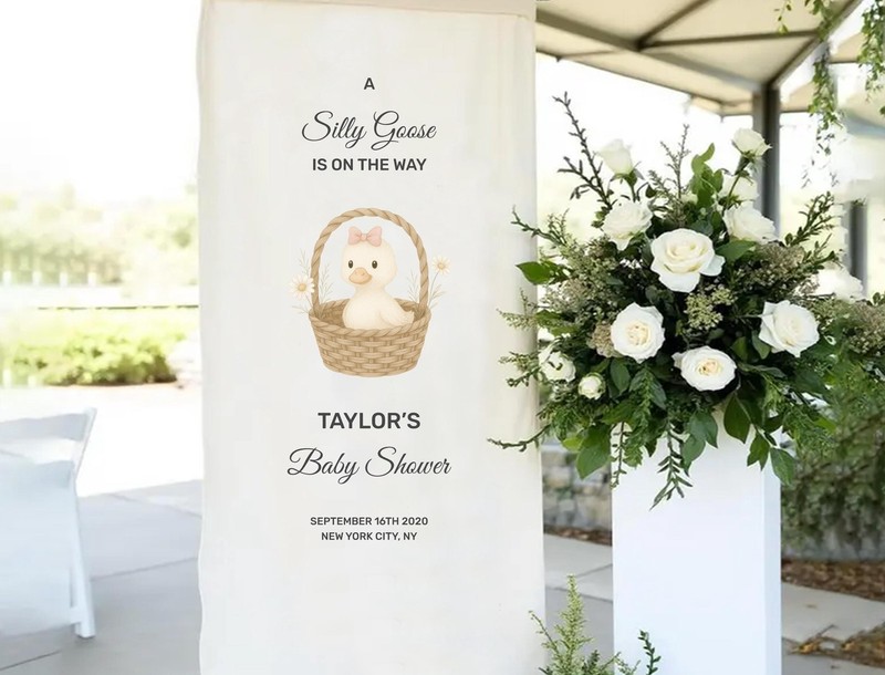 Custom Sign Baby Shower Banner Silly Goose Handmade Cotton Fabric Personalized