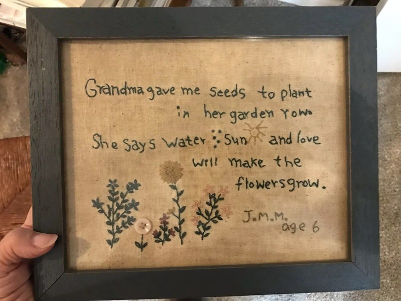 Vintage Grandma / Grandchild Needlework, Gardening,9.75×11.5