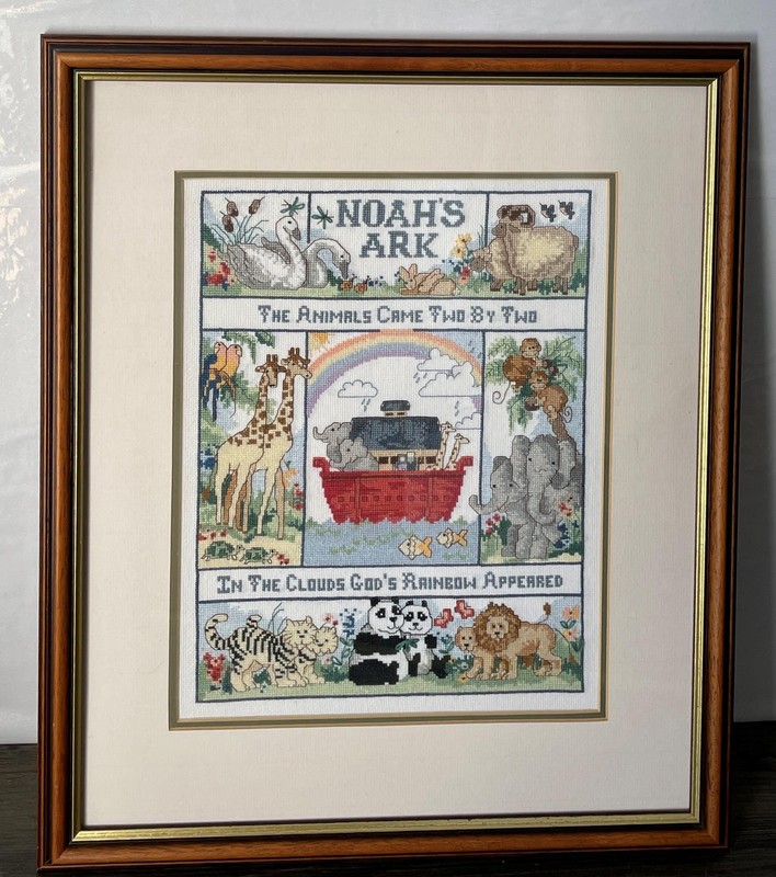 Noah’s Ark Framed & Glazed Embroidered Picture Size 15 x 19 inch