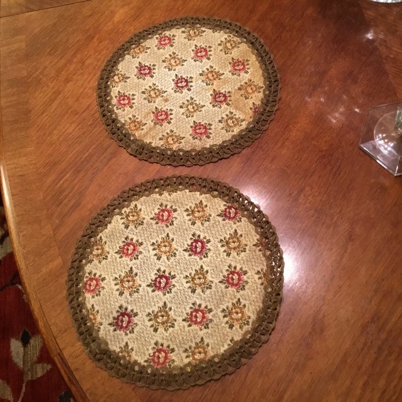 Vintage Germany Tapestry Upholstery Table Doily Grandma's 10" Set Of 2 - 1960s gallery