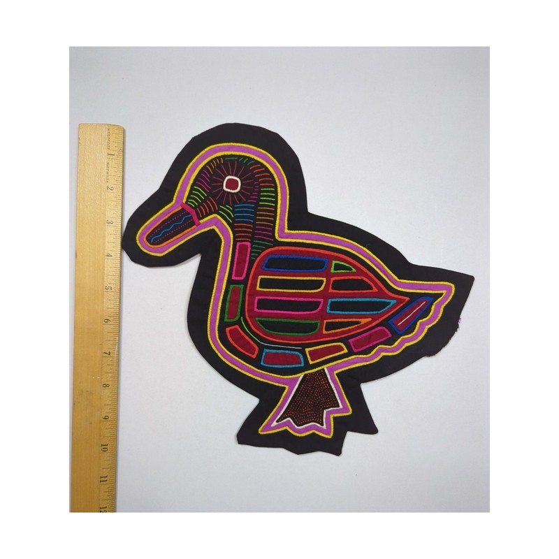 VTG PANAMA Mola Folk Fabric Duck Art Work Reverse Embroidery Pillow 11 x 10.5 gallery