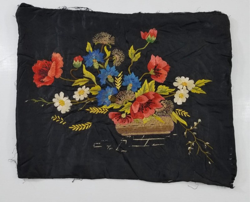 Vintage Chinese Silk Hand Embroidered Floral Panel 50x39cm
