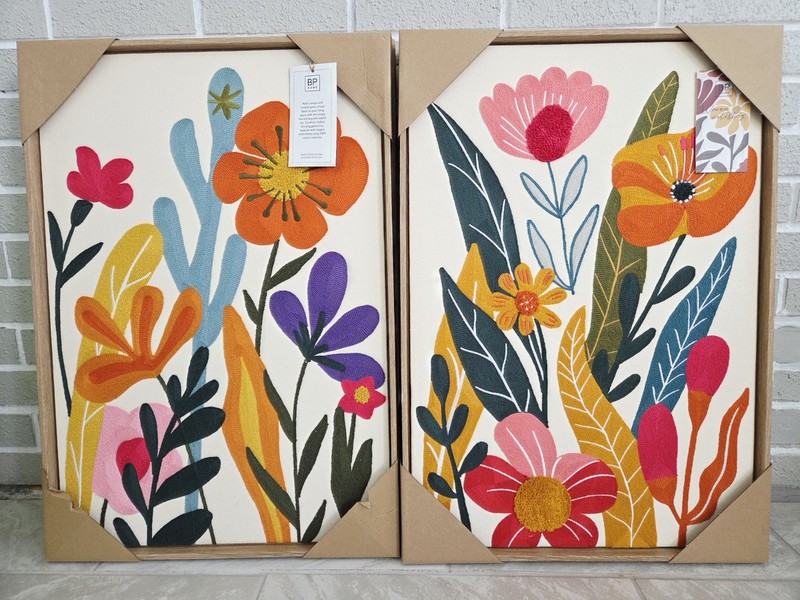 2-18” x 26” BP Home Embroidered Woven Wall Art Big Flowers See Note gallery