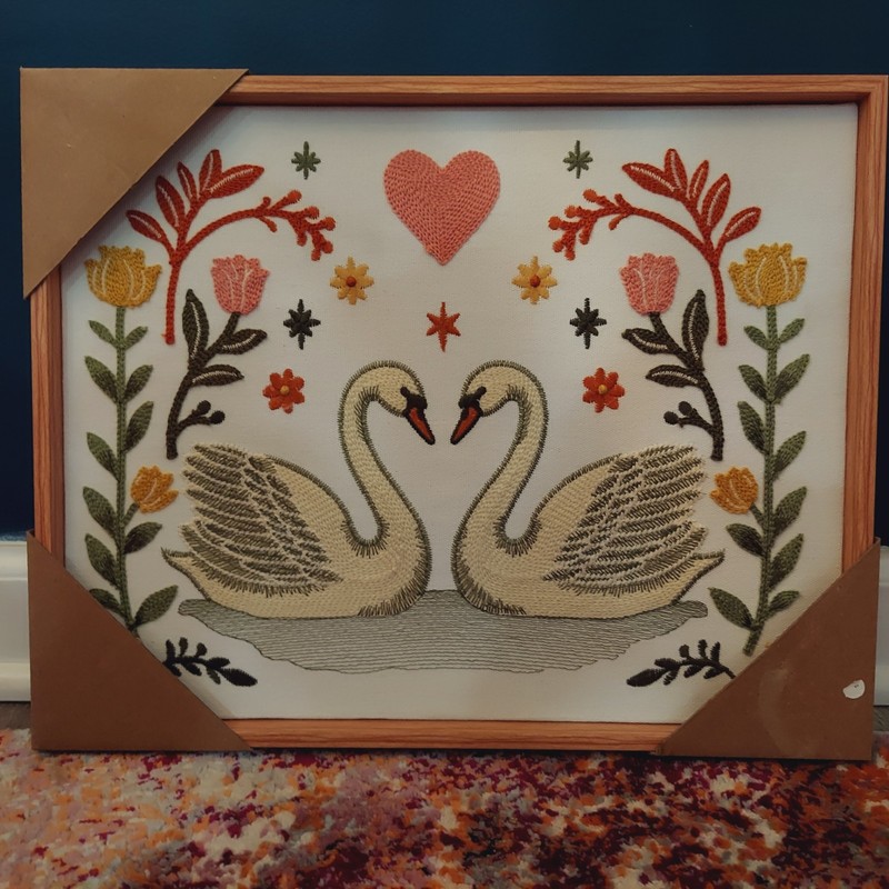 NIP BP Home Textile 12 X 15″ Embroidery Woven Wall Art Two Swans
