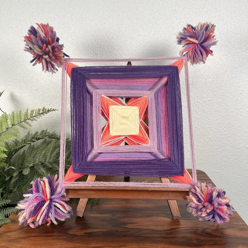 Vintage Purple Pink Eye of God Handmade Yarn Art Folk Art Wall Hanging