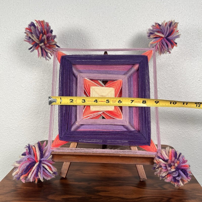 Vintage Purple Pink Eye of God Handmade Yarn Art Folk Art Wall Hanging gallery