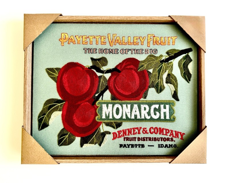 ⚜️BP Home Embroidered Wall Art Fruit Crate Label Monarch Apple Payette Valley
