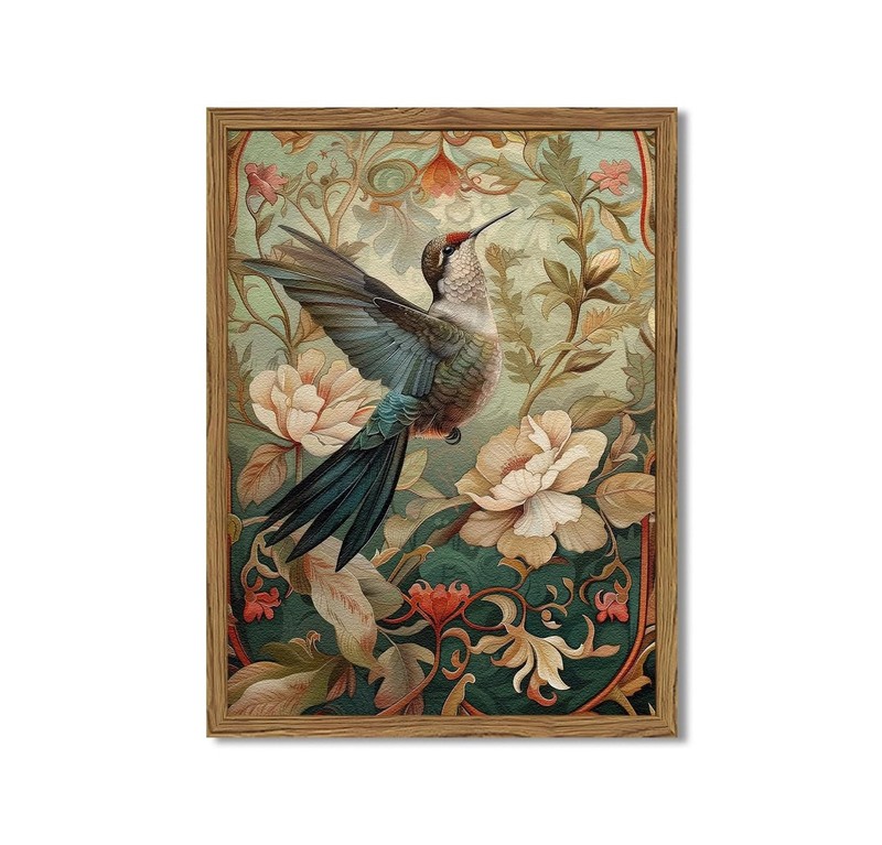 Framed Vintage Hummingbird Wall Art, Floral Bird Wall Decor Paintings, 3D San...