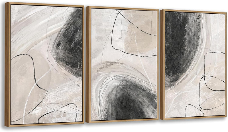 Neutral Wabi Sabi Wall Art Set of 3 - Modern Abstract Framed Prints 24x36 gallery