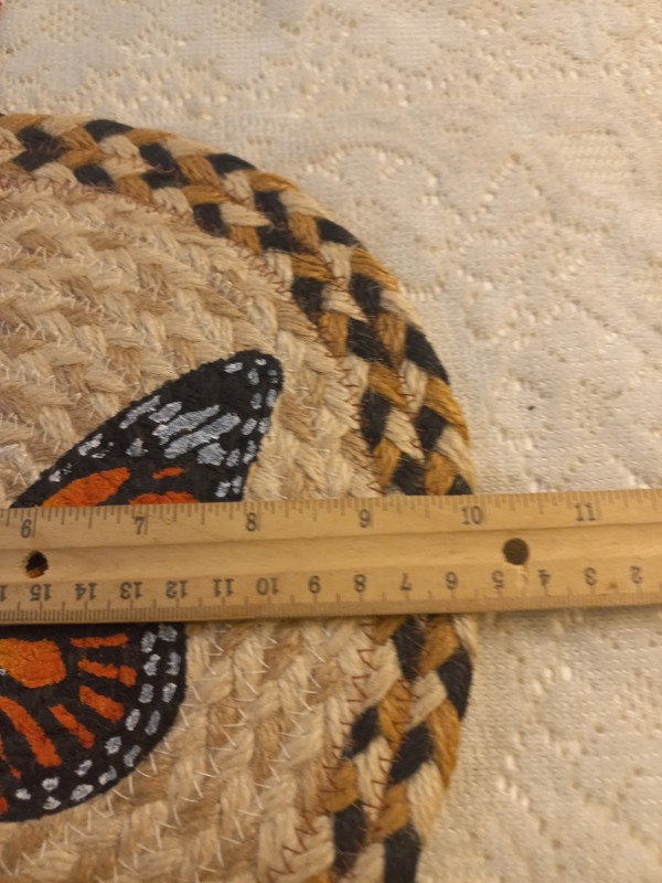 Butterfly Braided Rag Rug 10" Wall Hanging Or Trivet Handpainted Monarch Boho gallery