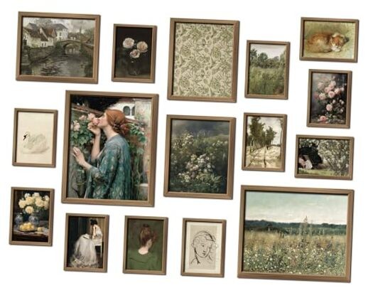 ANERZA 16 PCS Framed Vintage Wall Art Decor, French Country Wall 12″x15″ Framed