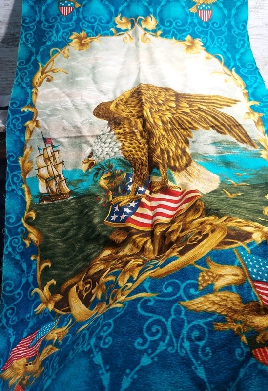 Vintage Wesco Reltex USA Made Flag Patriotic Eagle Themed Fabric Wall Tapestry