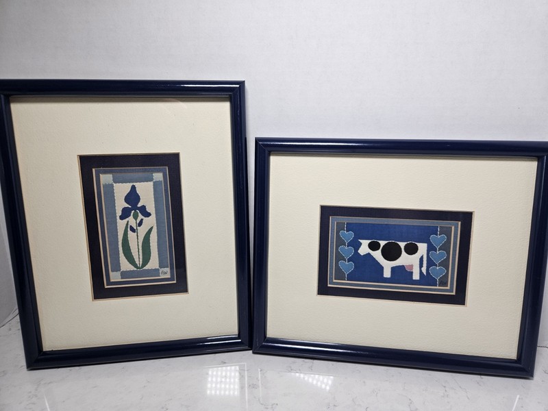 Alice Woodrome 2 Framed Quilted Serigraph Art Iris And Cow