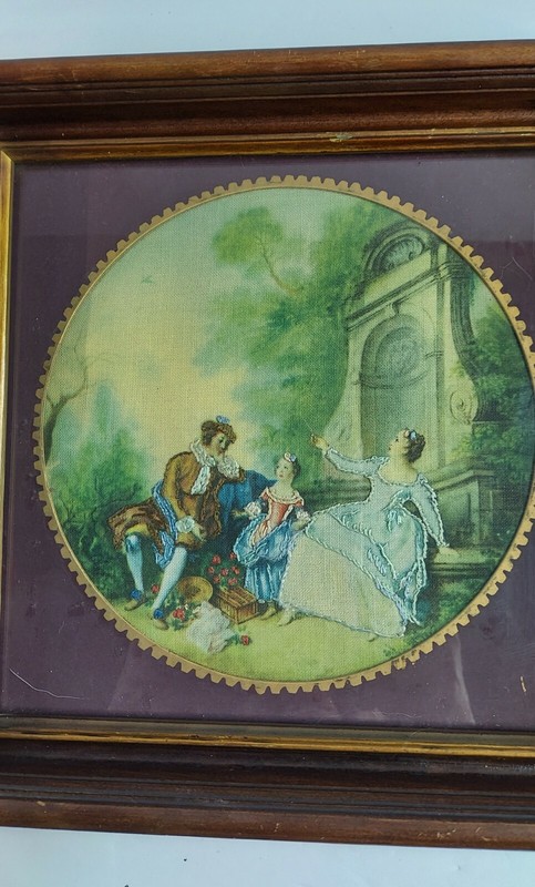ANTIQUE PICTURE OF FABRIC WITH EMBRODIERED DETAILS FRAMED & MATTED 19TH CENTURY gallery