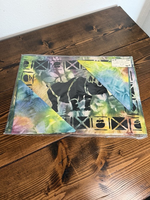 Vintage South African Hand Dyed & Painted Tie Dye Safari Placemat & Napkin Set