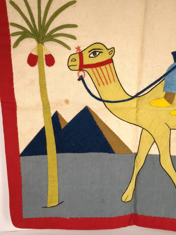 Vintage Khayamiya Egyptian Wall Hanging Hand Made Textile Art Camel Man gallery