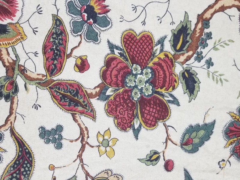 Vintage French Jacobean Tree Of Life Block Printed Textile 275x58cm gallery