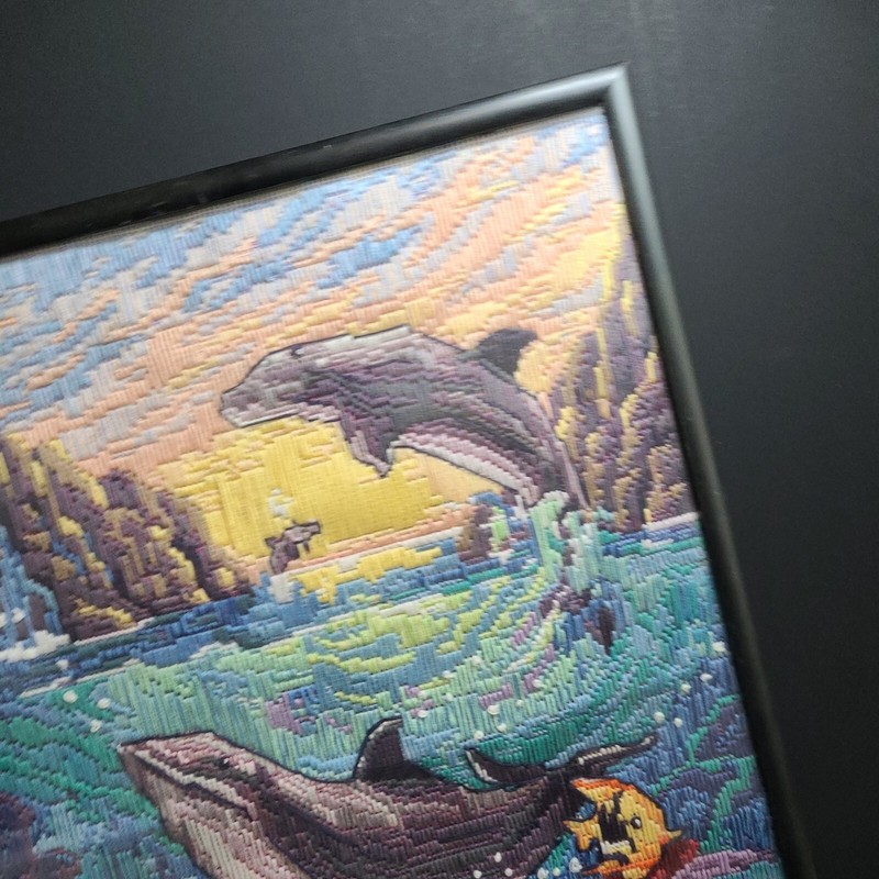 1997 Dimensions Sunset ~ Delightful Dolphins ~ Needlepoint Kit #12128 Completed gallery