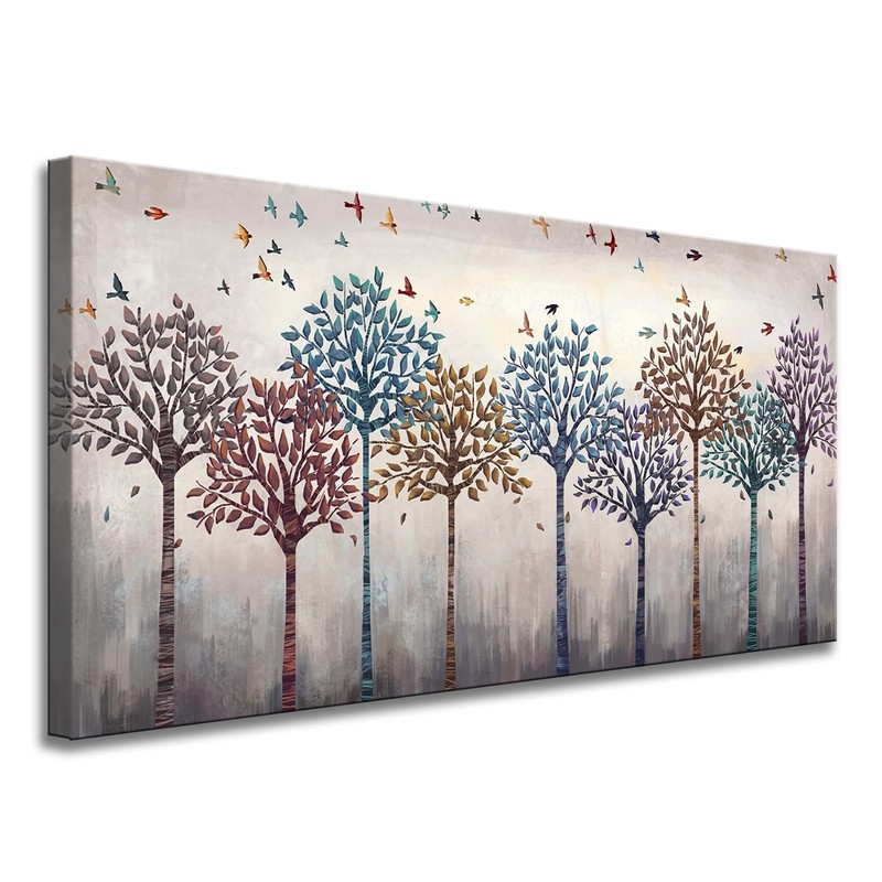 iHAPPYWALL Large Abstract Tree And Birds Canvas Wall Art Flying Birds over Co…
