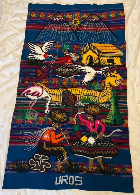 Peruvian Hand Woven Embroidery Uros Island Vintage Wall Hanging Art