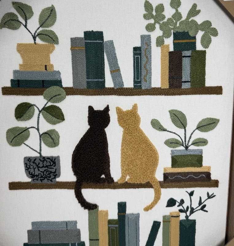 BP Home Woven Embroidered Textile Wall Art Plants Cat Books 14.5” x 18.5 gallery