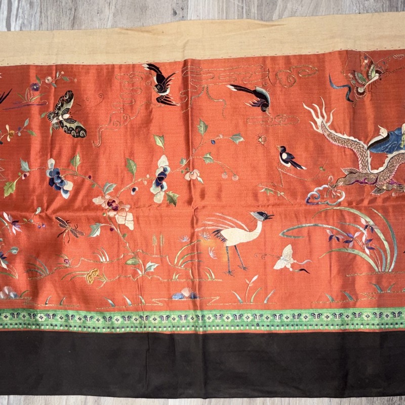 Handmade Embroidered Silk Asian Tapestry Panel - Birds Butterflies Women Large gallery
