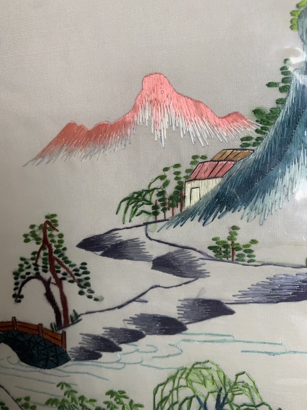 Vintage Shanhe East Division Chinese Embroidered Art on Silk Panel gallery