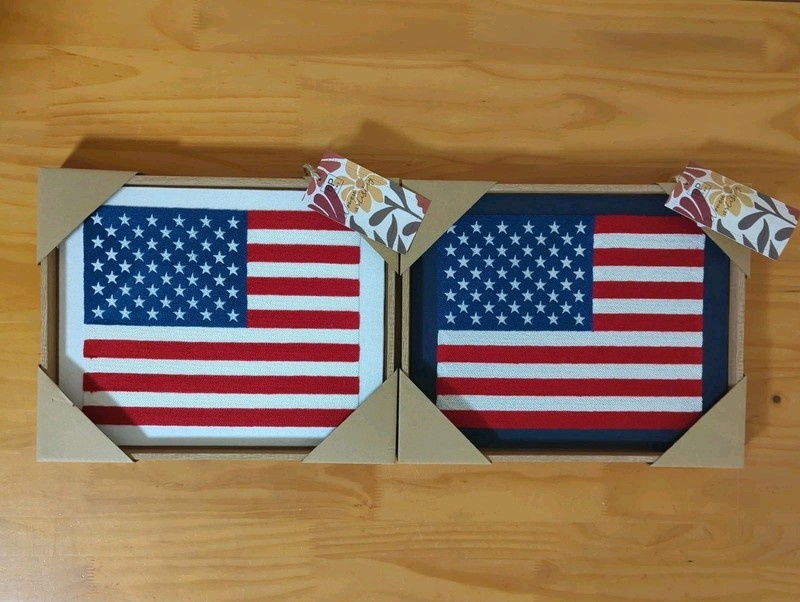 2pc BP Home Woven Embroidery Wall Art Décor American Flag USA Framed NWT 12 X 15