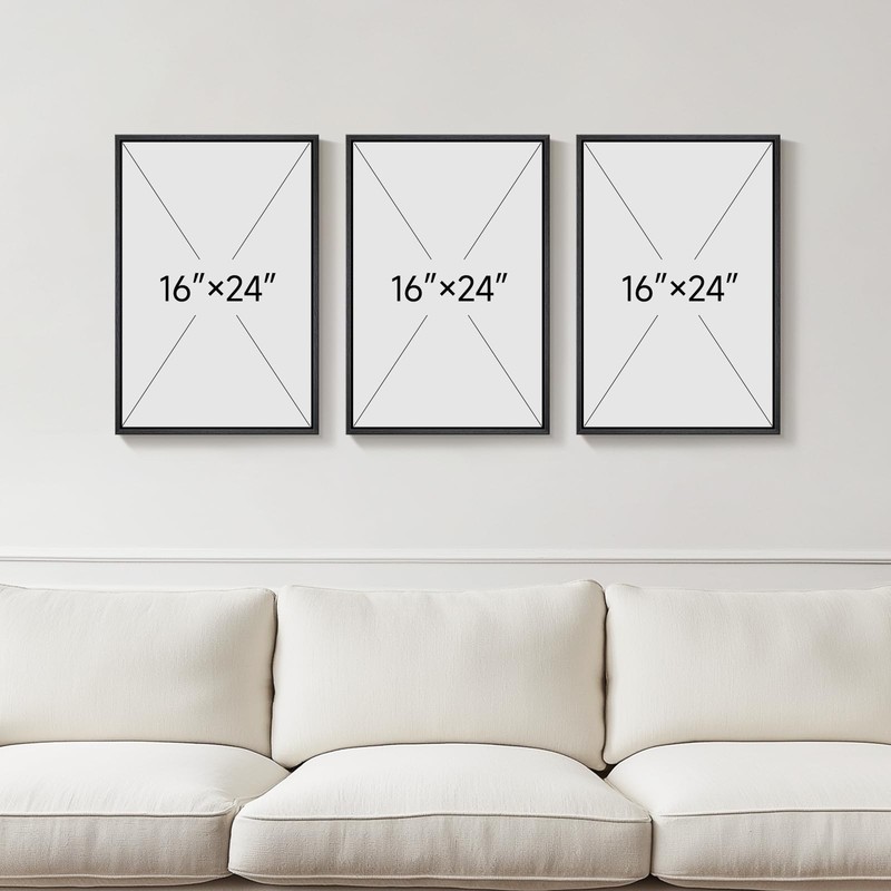 Framed Black and White Abstract Wall Art, 3 Piece Black Boho Floral Botanical... gallery