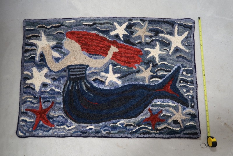 Handhooked Wool Mermaid Rug Lucile Fester Grace Ayres Folk Art 2014 34”x22” C2 gallery