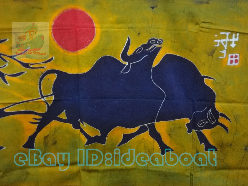 Chinese Folk Art Home Wall Hanging Batik Tapestry - Spring ploughing 33x59"W gallery