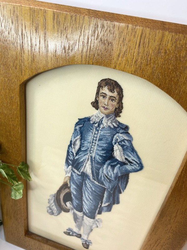 Vintage Petit Point Picture Blue Boy Antique Regency Wall Art Victorian Decor gallery