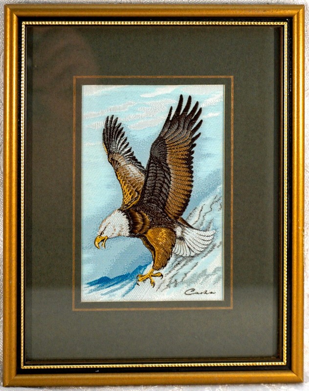 Cashs Miniature Woven Picture in Silk Eagle in Flight Matted & Framed gallery