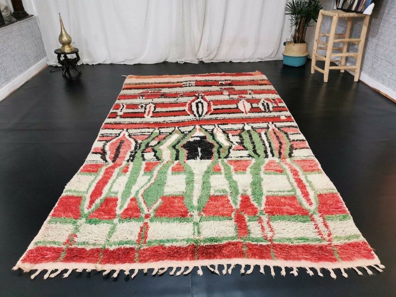 Vintage Moroccan Boujaad Handmade Rug 5'5x9'4 Berber Abstract Red Green Carpet gallery