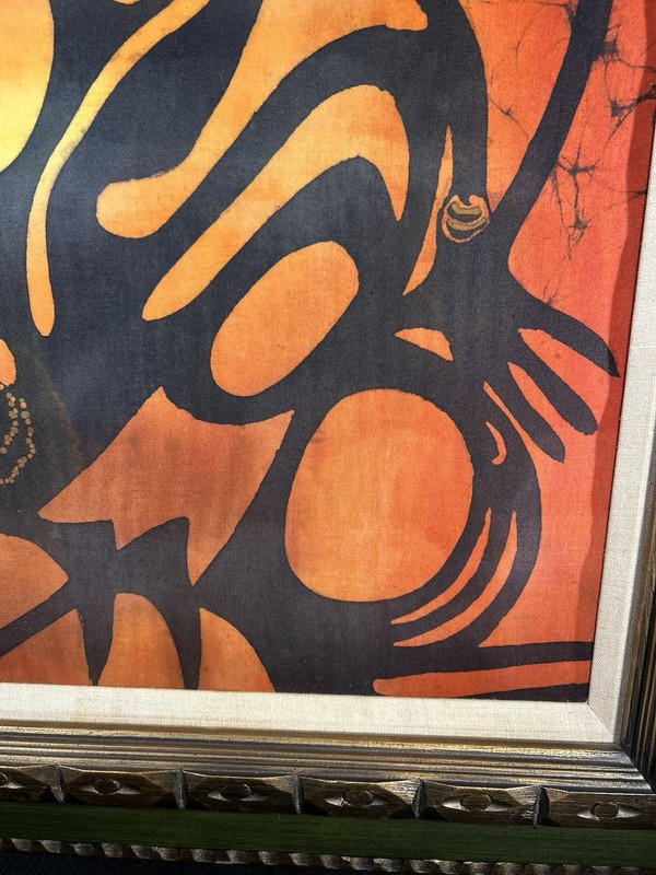 Vintage African Batik Textile Art Framed | Arusha Tanzania 32x28” gallery