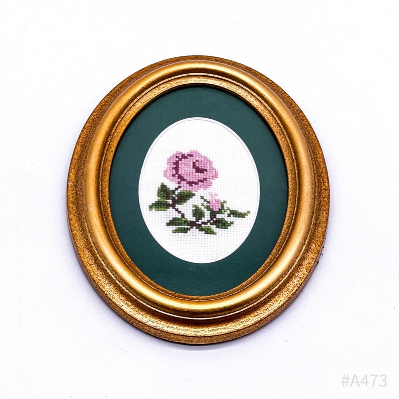 Vintage Gobelin Tapestry Knit Picture Rose Handmade Framed, 16x21 cm gallery