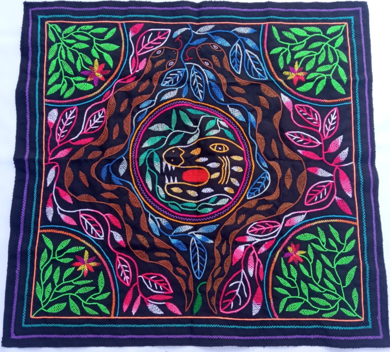 Shipibo Native Hand Embroidery Jaguar & Anaconda 29″ X 31″