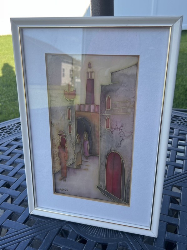 Hand Painted Silk Signed Jerusalem Scene Art Manor Ltd Israel COA E-2
