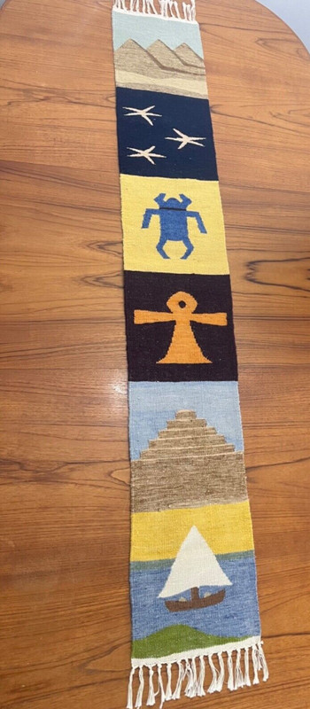 Egyptian Wool Weaving Textile Art ANKH Pyramids Stars