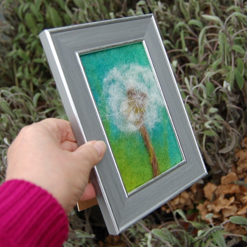 Dandelion seed head needle felted and hand embroidered framed picture gallery