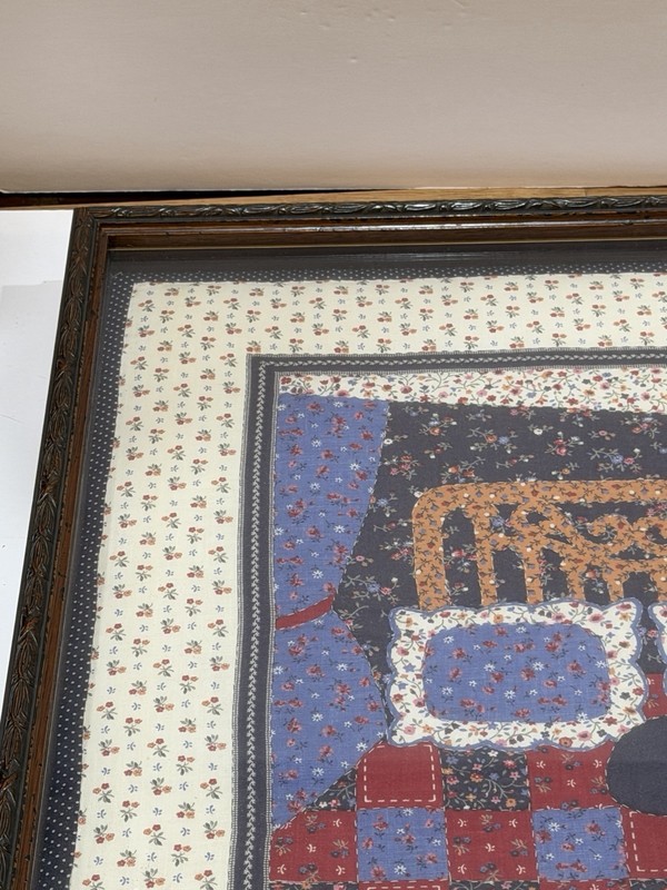 Framed Quilted Square Black Cat On Bed Kitschy Folk Art Cats Patchwork gallery