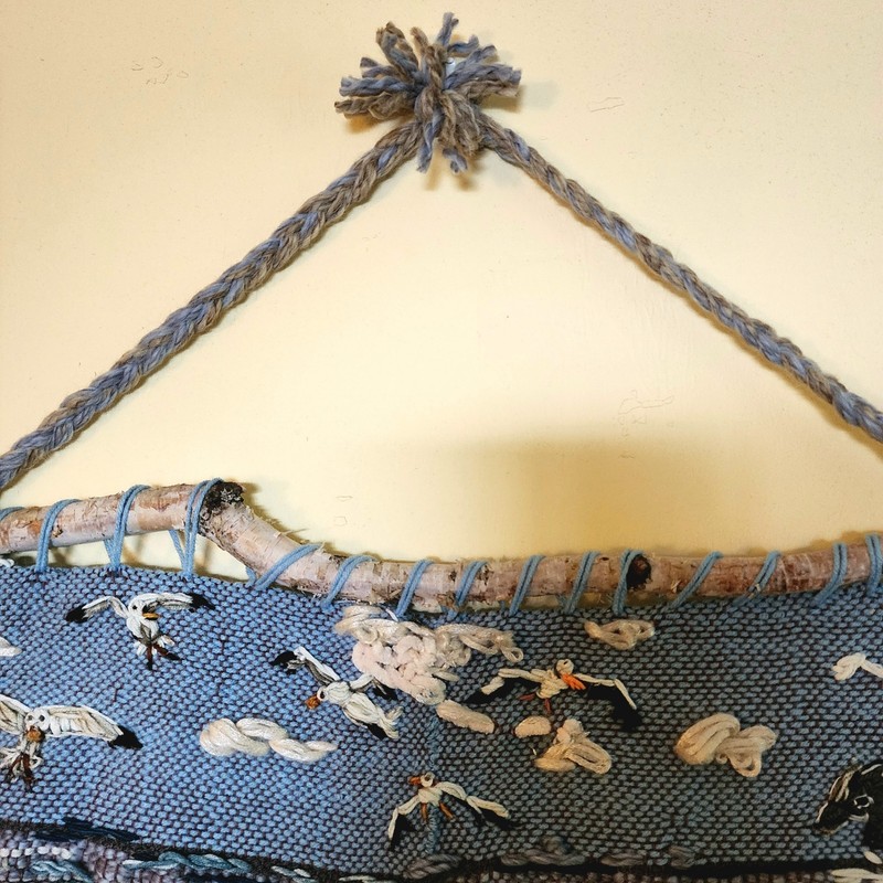 The ARRIVAL. Beach Loom Weaving & Heavy Embroidery 29 W x 36 H Wall Hanging Art gallery