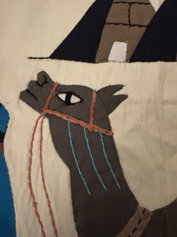 Egyptian Wall Hanging Hand Sewn Applique Textile Art Camel Man Pillow Case 18” gallery