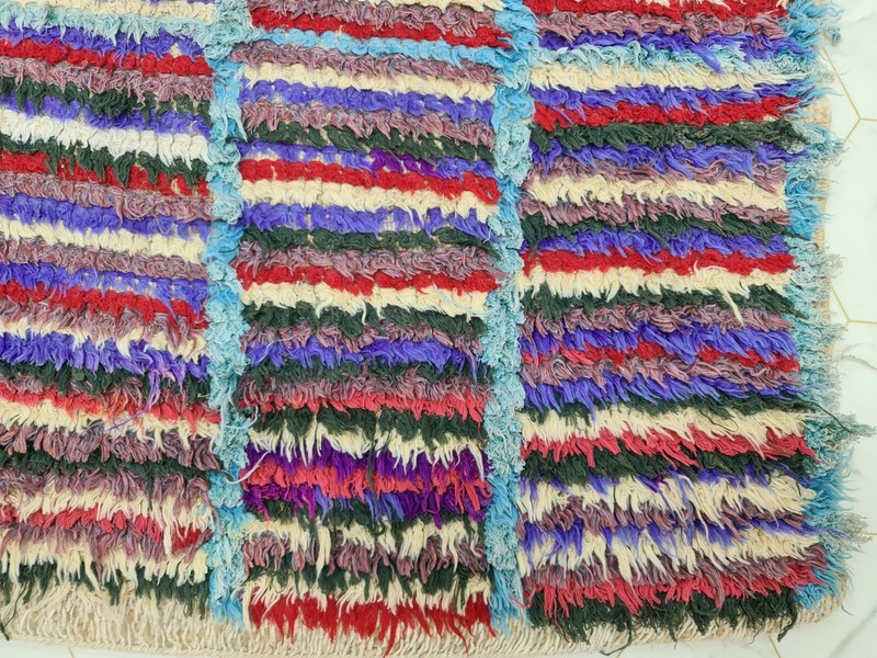 Vintage Moroccan Handmade Rug 4'1"x6' Berber Striped Purple Red Cotton Rug gallery