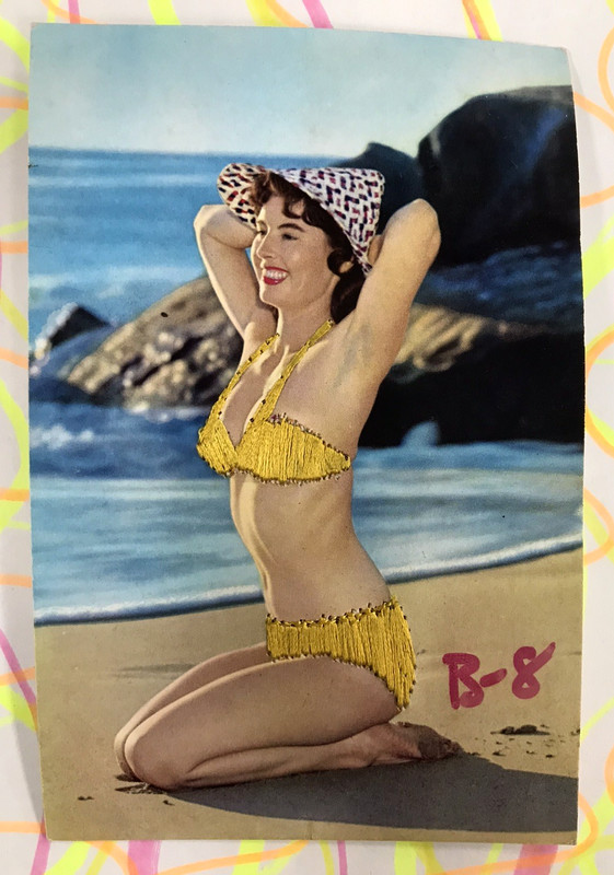 Vintage ROMARLI ZARAGOZA SILK EMBROIDERED BIKINI MODEL Postcard made in SPAIN 02