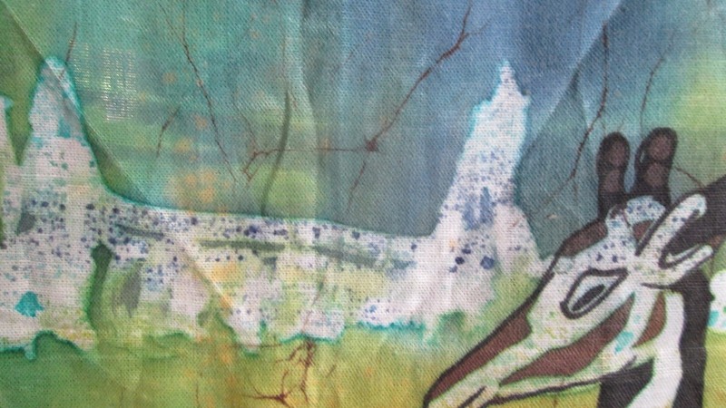 Giraffes Art Hand Painted Fabric 33" X 16 1/2" Large Cloth Wall Textile Giraffe gallery