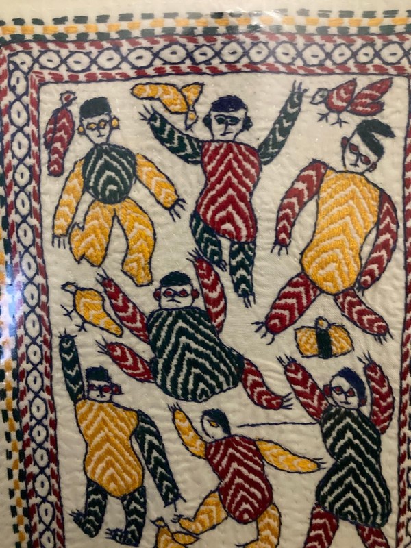 FRAMED KANTHA EMBROIDERY Aarong Dancing Men Ethnic India/ Bangladesh Tapestry gallery