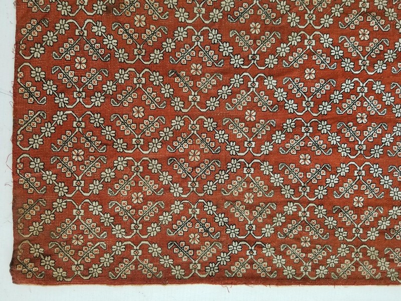 Antique 18thC Italian Assisi Hand Embroidered Panel 68x35cms gallery