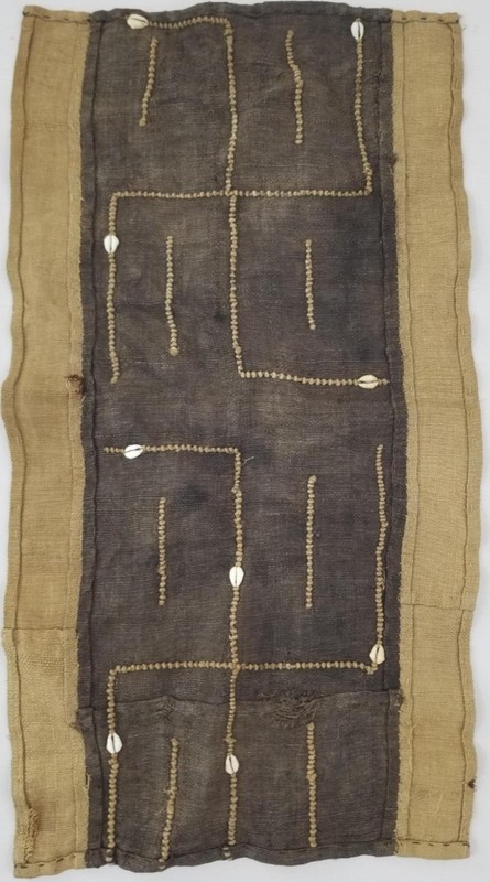 Vintage African Cowrie Shell & Embroidered Tribal Textile Panel 65x36cm