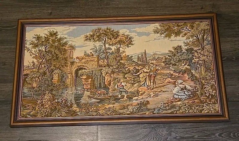Baroque Old French Scene Courting Woven Gobelin Tapestry Framed